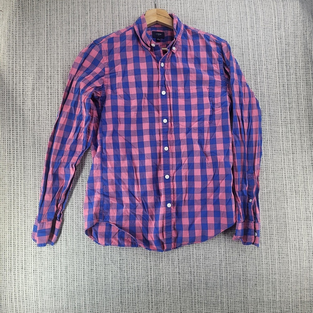 J.Crew Shirt‎ Mens Small Pink Blue Gingham Plaid Button Down Long Sleeve Casual
